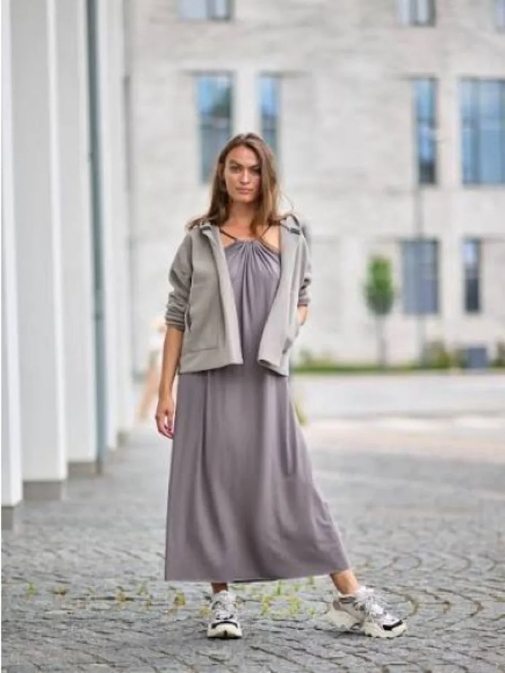 NWT Henriette Steffensen Sporty Fleece Hooded Cardigan Tan Beige Stripes Large - Picture 7 of 8